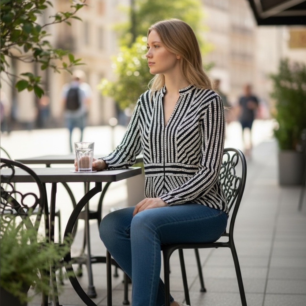 Chico's Black and White Striped Blouse 974